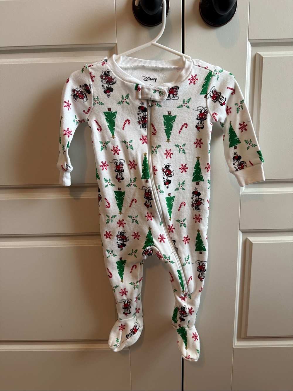 Disney White Holiday Mickey Footed One-Piece for Kids